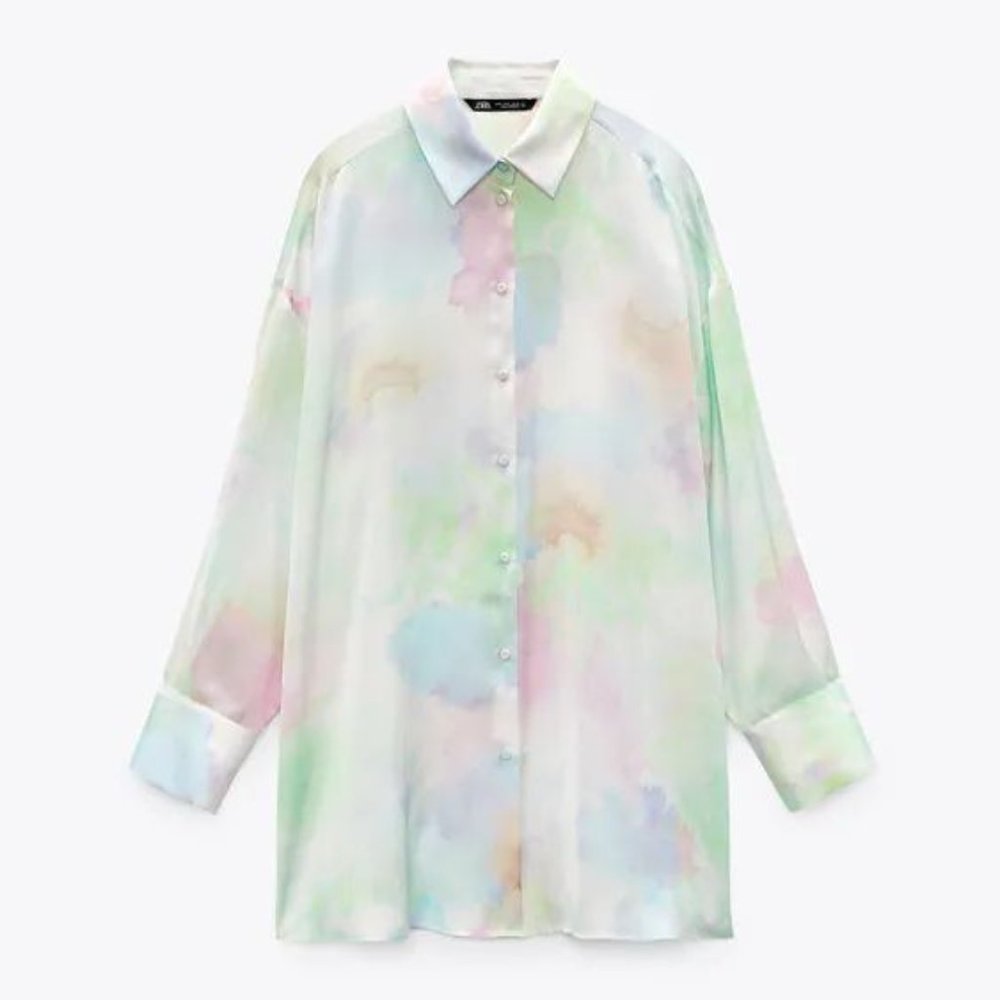 Zara OVERSIZED SATIN EFFECT SHIRT XL